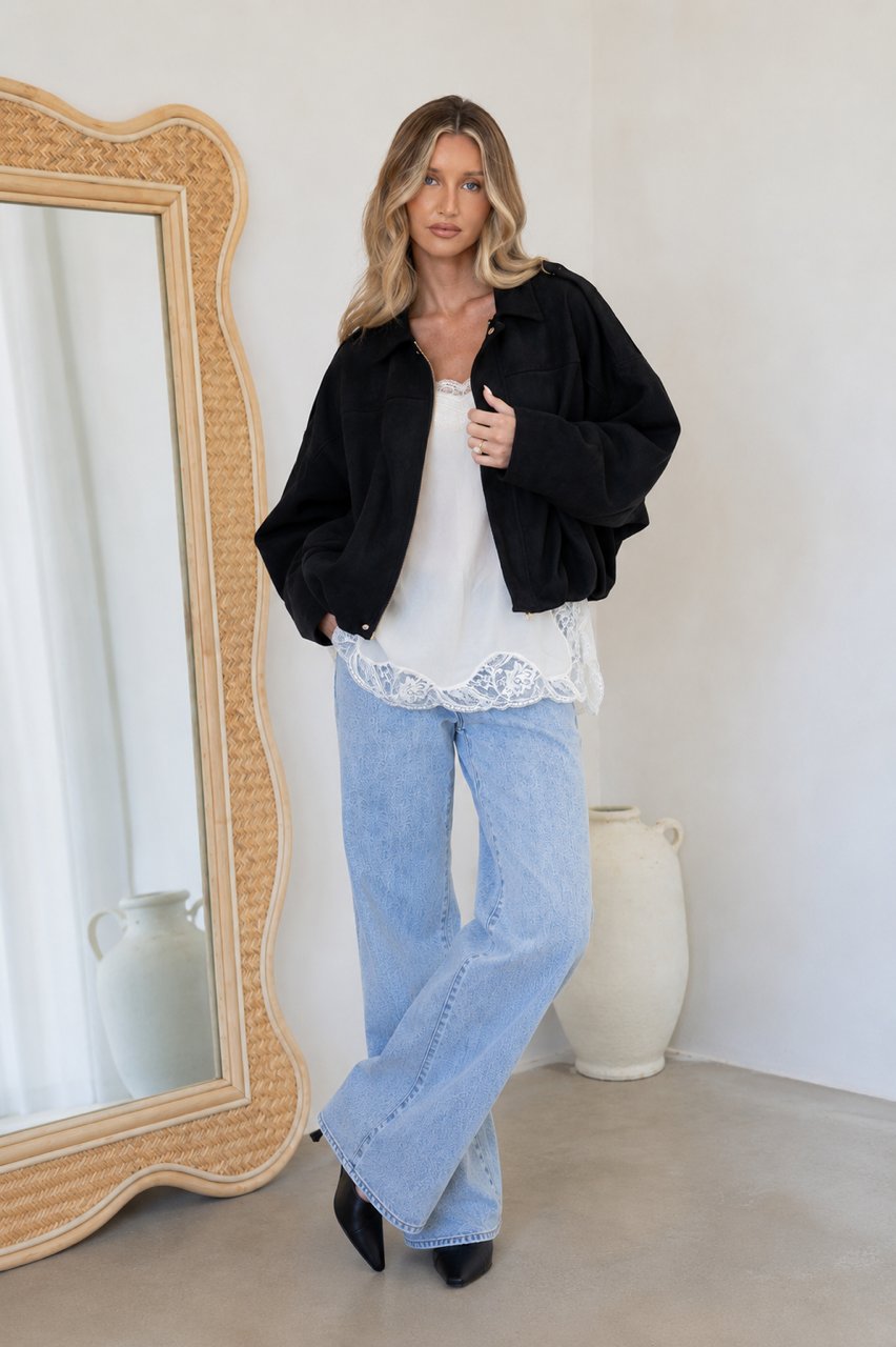 The Sloane Luxe Bomber in Black