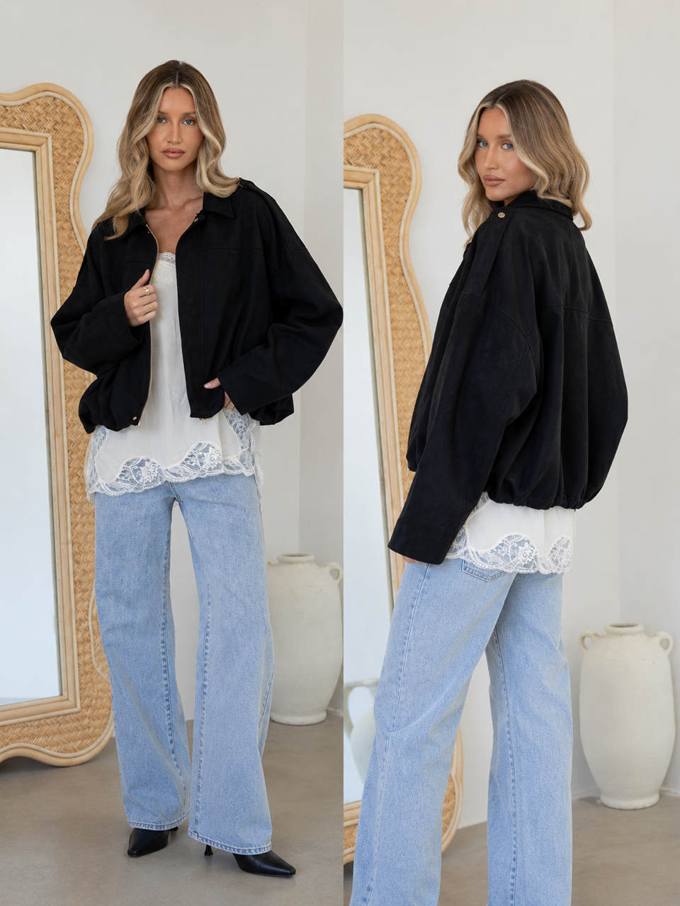 The Sloane Luxe Bomber in Black
