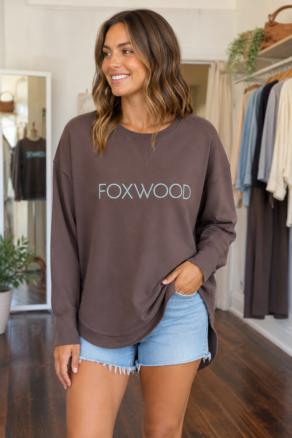 Foxwood Simplified Metallic Crew - Coffee