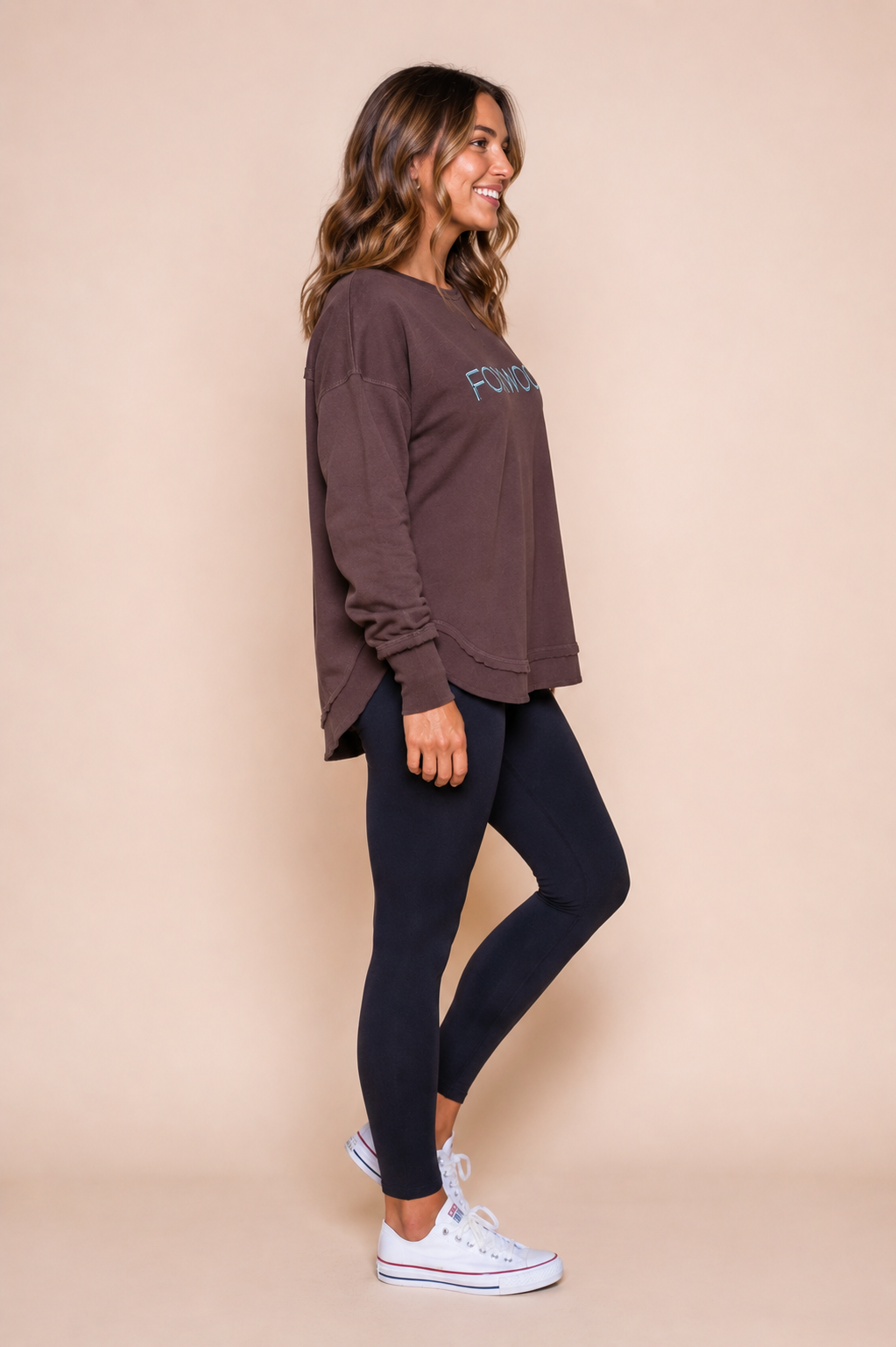 Foxwood Simplified Metallic Crew - Coffee