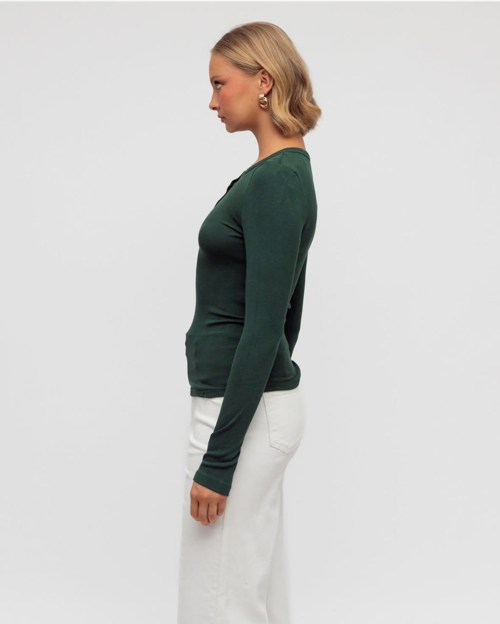 Evergreen Ribbed Henley Top