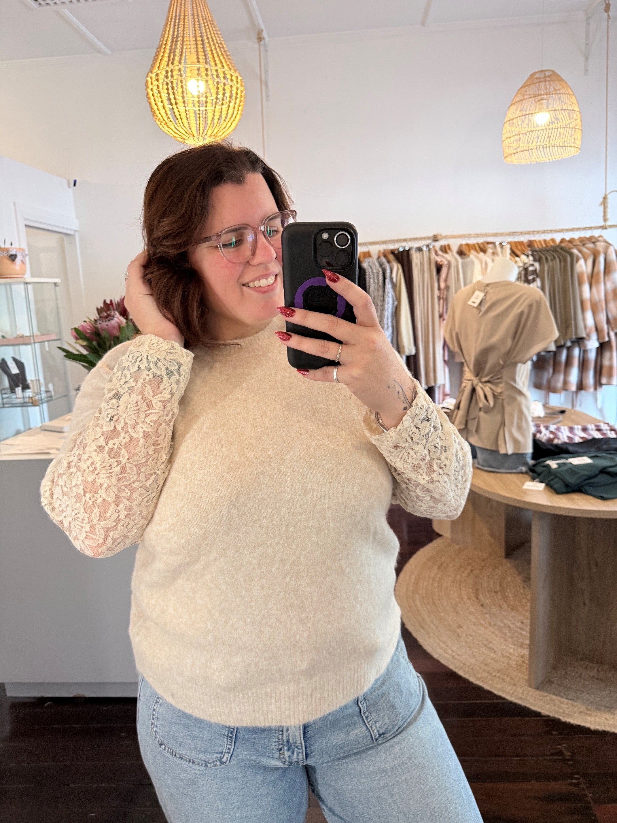 Indie Beige Lace Knit