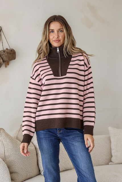 Elodie Stripe Zip Knit