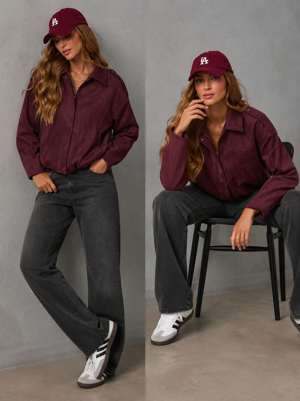 The Sloane Luxe Bomber in Wine