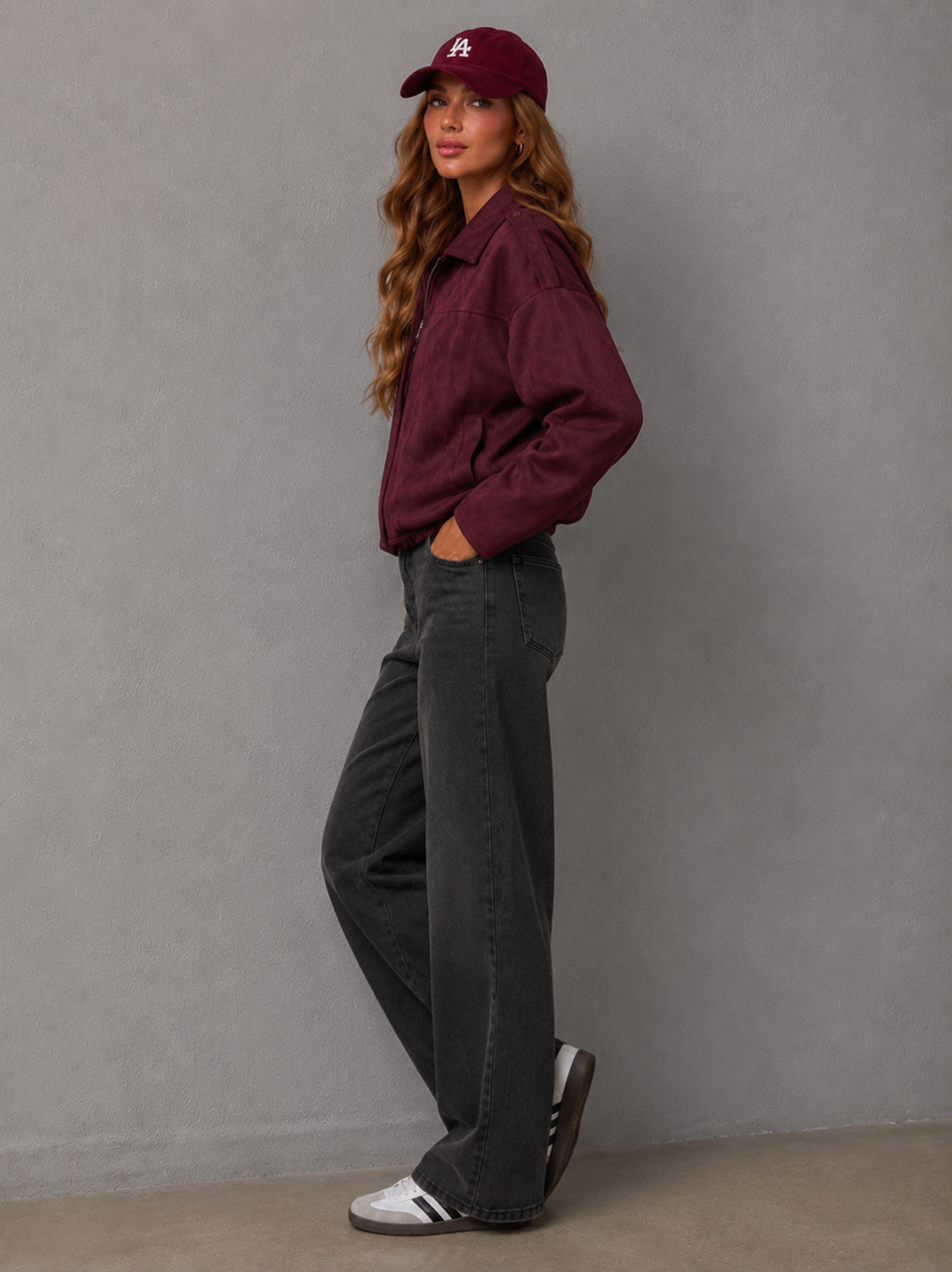 The Sloane Luxe Bomber in Wine