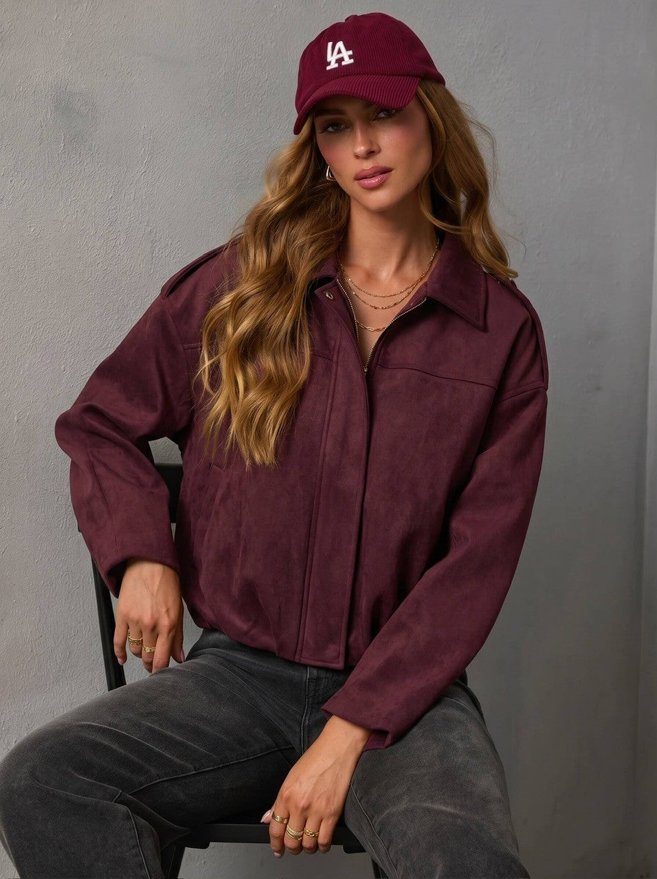 The Sloane Luxe Bomber in Wine
