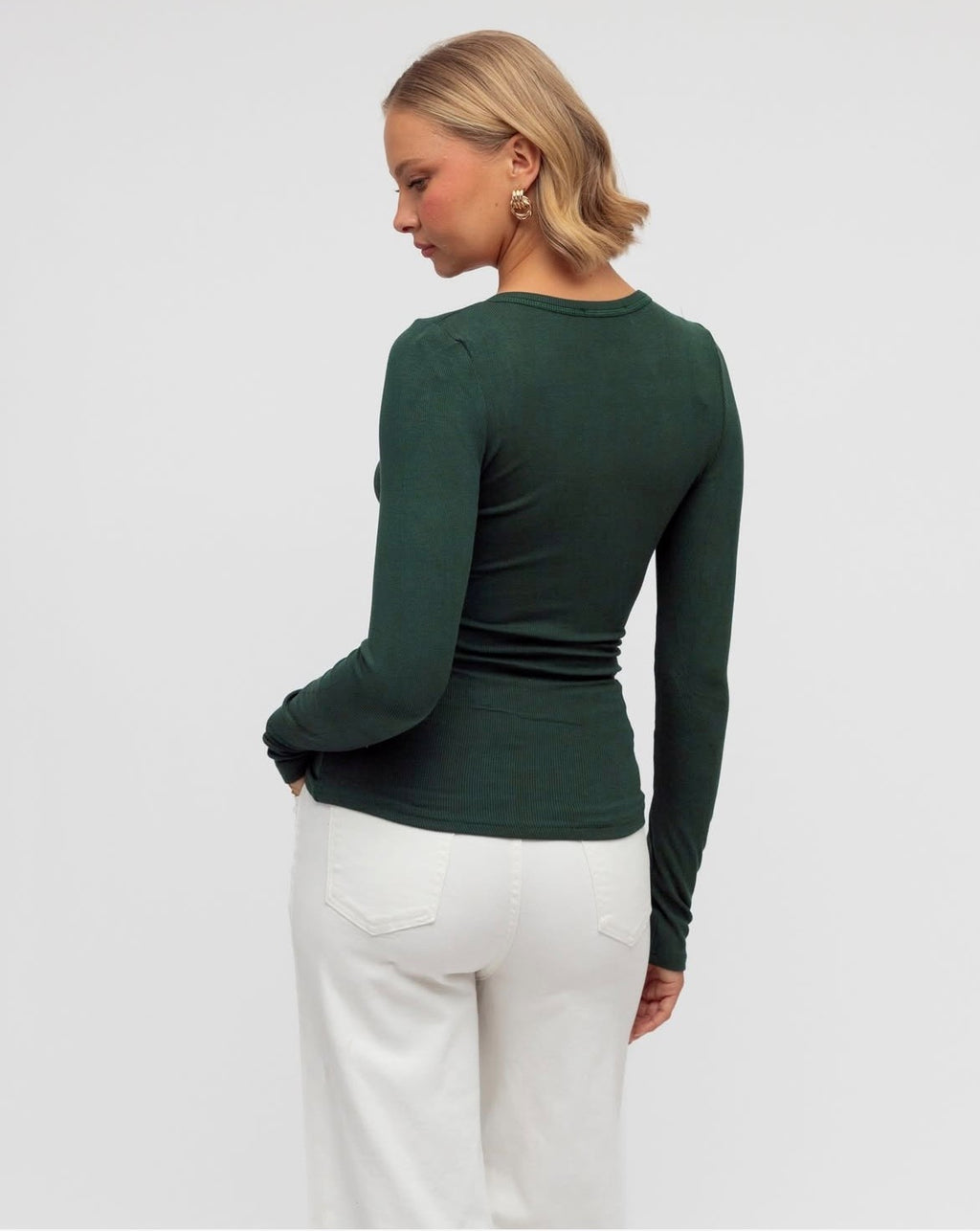 Evergreen Ribbed Henley Top