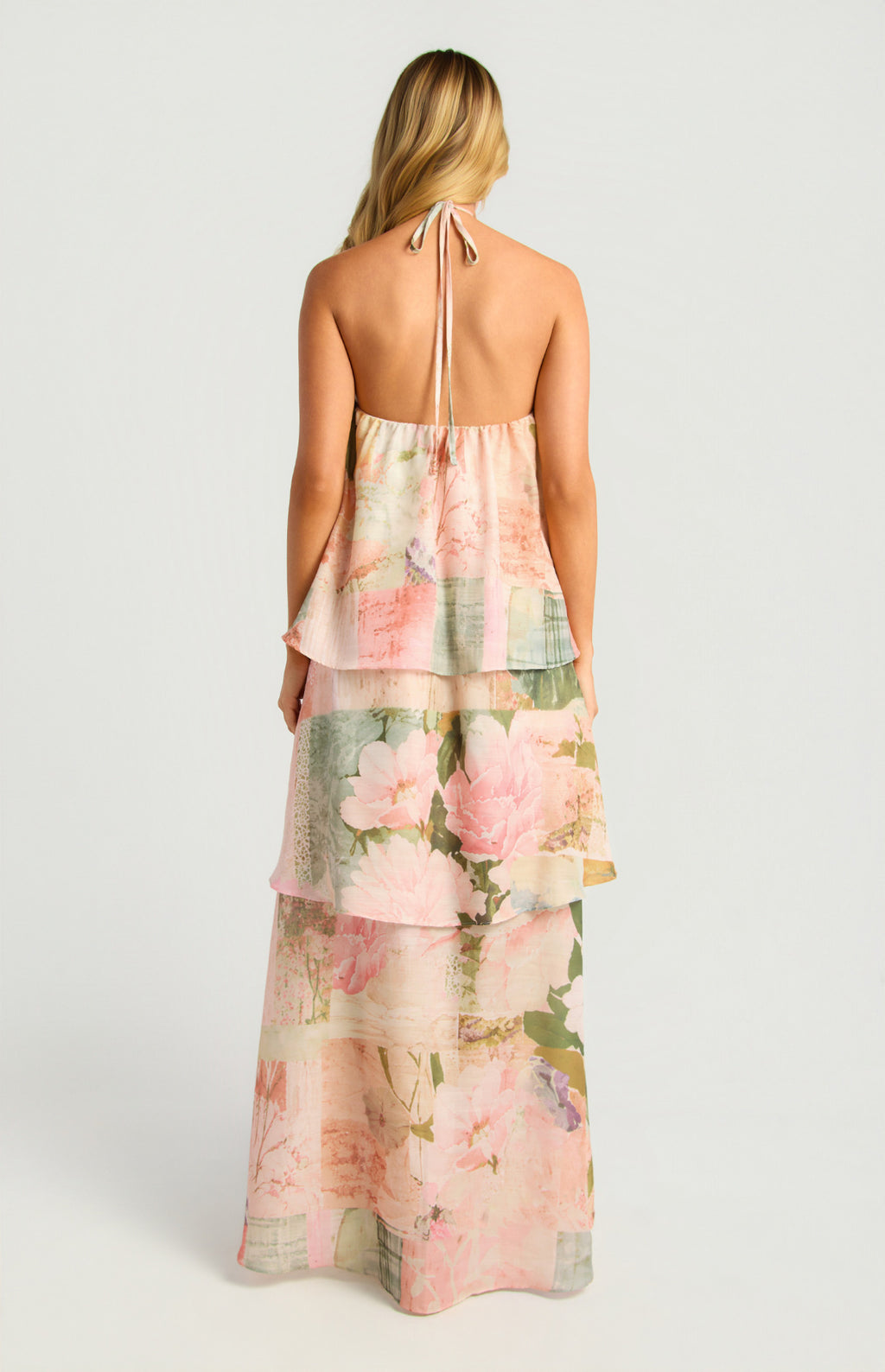 Patchwork Print Tiered Maxi Dress