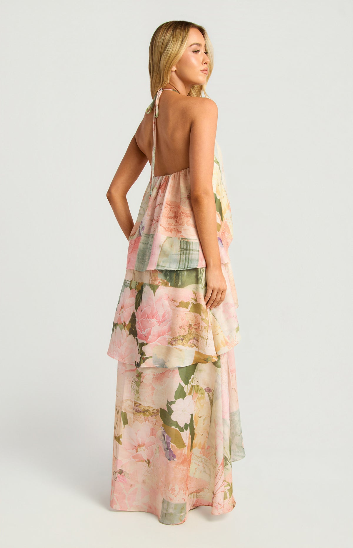Patchwork Print Tiered Maxi Dress