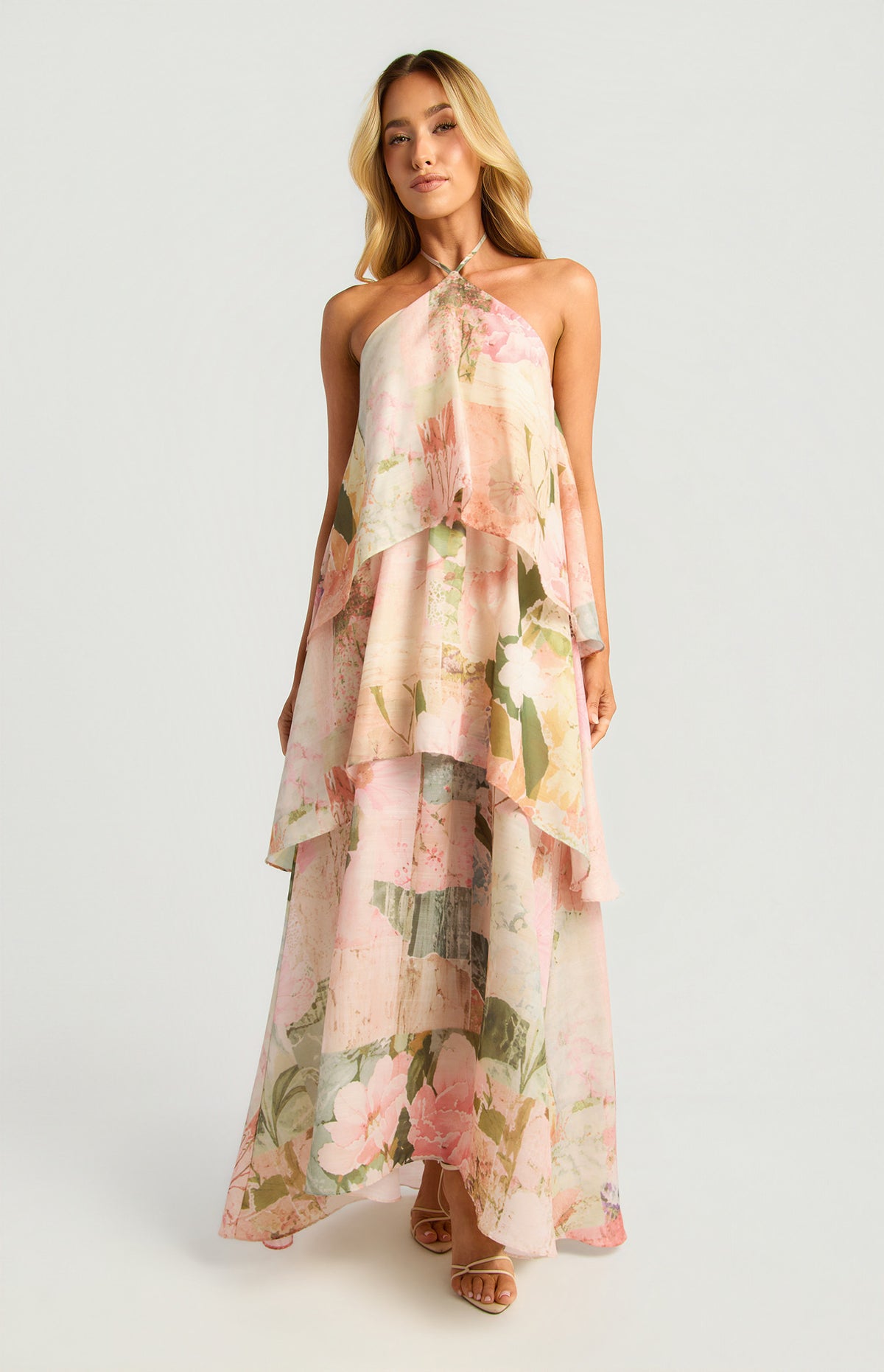 Patchwork Print Tiered Maxi Dress