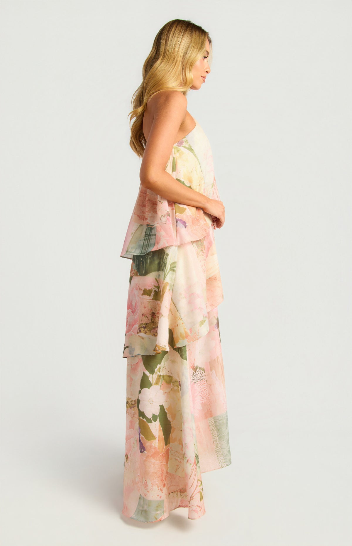 Patchwork Print Tiered Maxi Dress