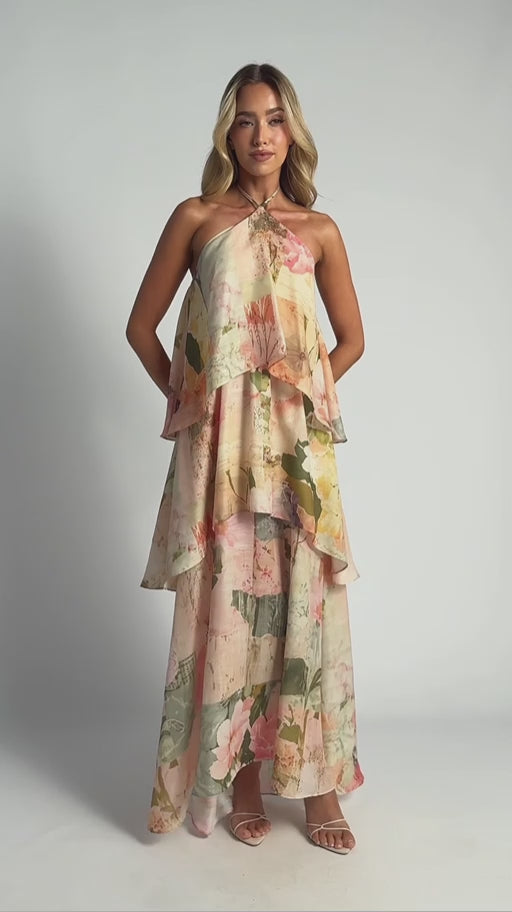 Patchwork Print Tiered Maxi Dress