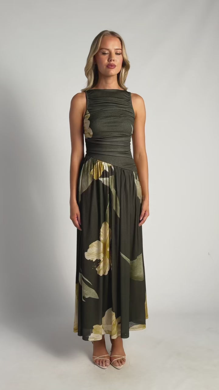 Olive Bloom Maxi Dress