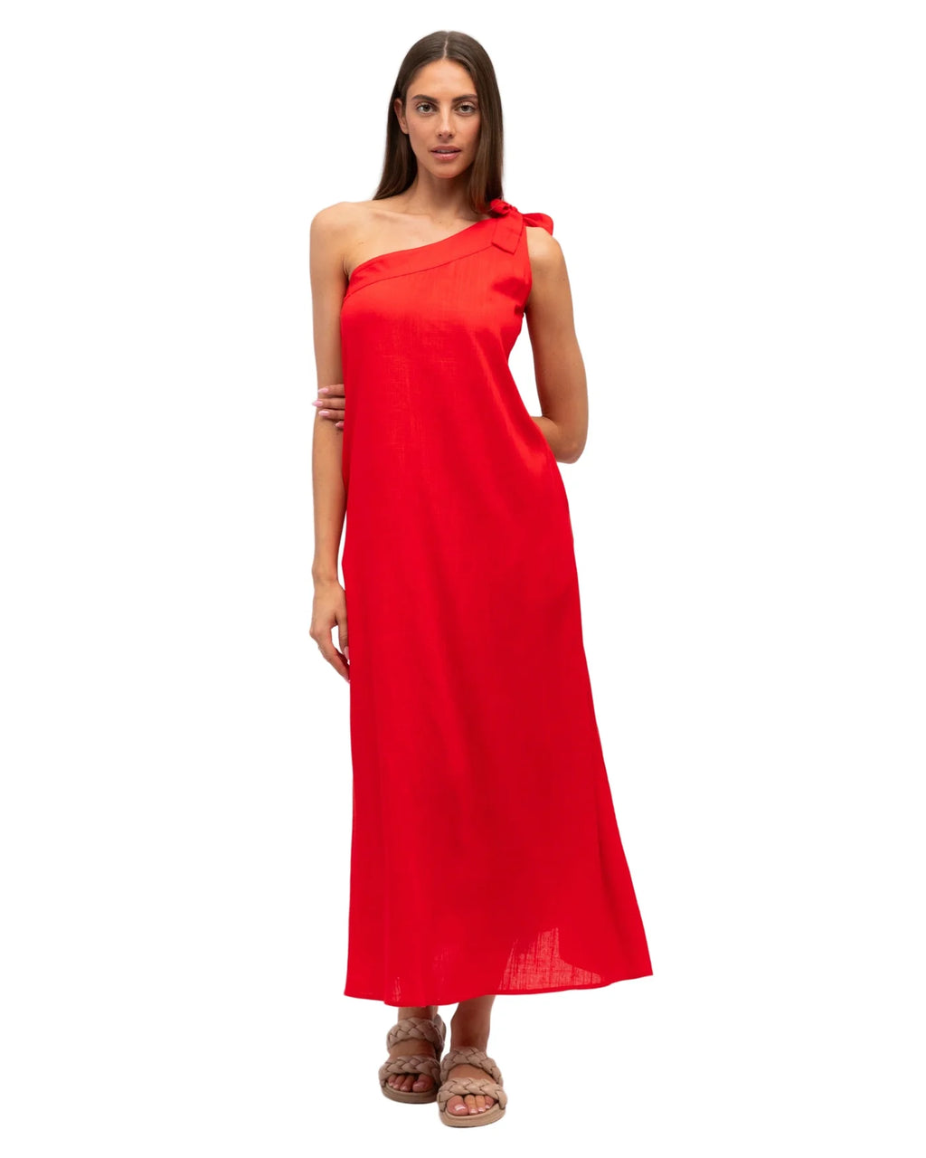 Tia Shoulder Dress Red