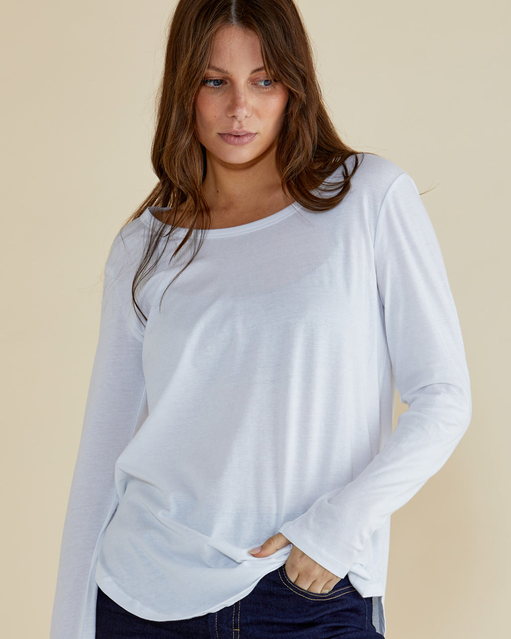Megan White Long Sleeve Betty Basic