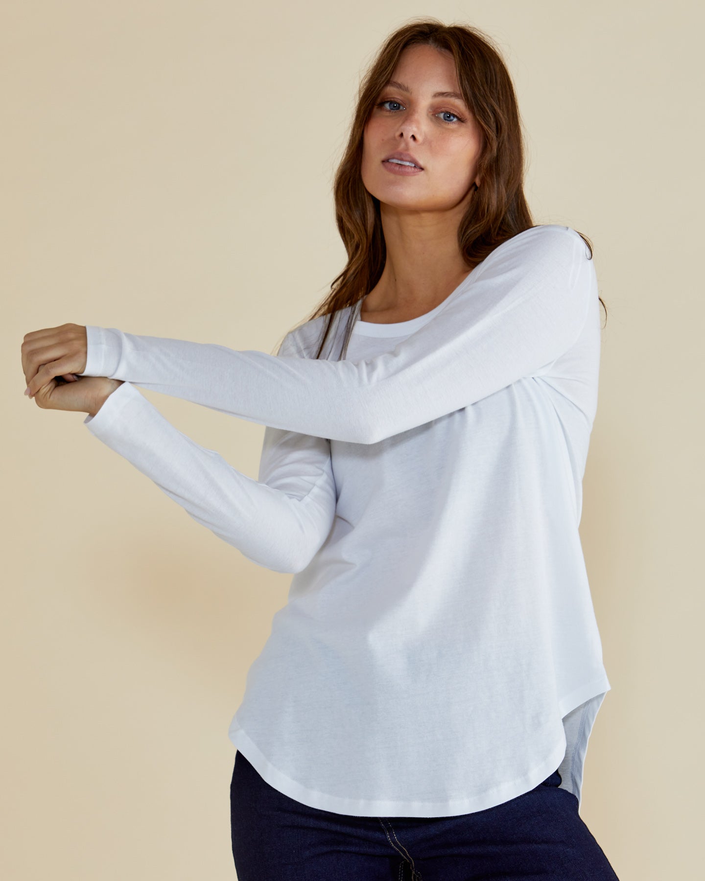Megan White Long Sleeve Betty Basic